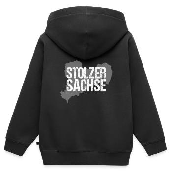 Stolzer Sachse Ostdeutschland Sachsen Ossi - Kinder Premium Organic Zip Hoodie - Schwarz - Hinten - AI Model Kid Male (0cm)