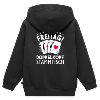 Doppelkopf - Kinder Premium Organic Zip Hoodie - Schwarz - Hinten - AI Model Kid Male (0cm)