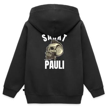 St Pauli. Éventail St pauli Éventail Paulianer Hamburger - Sweat Premium à capuche zippé enfant bio - noir - Dos - AI Model Kid Male (0cm)