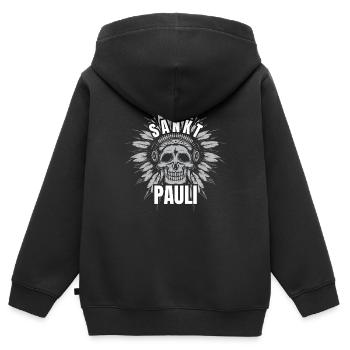 St Pauli. Éventail St pauli Éventail Paulianer Hamburger - Sweat Premium à capuche zippé enfant bio - noir - Dos - AI Model Kid Male (0cm)