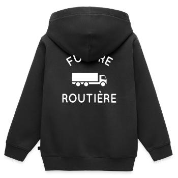 Future routière - Idée cadeau - Camion - Sweat Premium à capuche zippé enfant bio - noir - Dos - AI Model Kid Male (0cm)