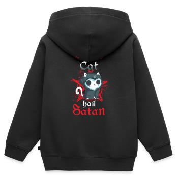 Pet Cat Hail Satan - Kids Premium Organic Zip-up Hoodie - black - Back - AI Model Kid Male (0cm)