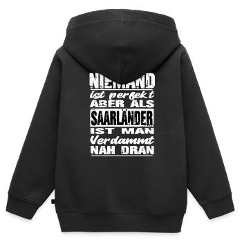 Saarländer - Kinder Premium Organic Zip Hoodie - Schwarz - Hinten - AI Model Kid Male (0cm)