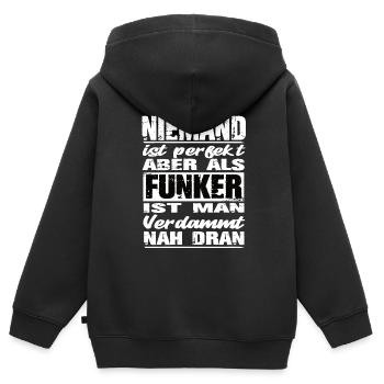 Funker - Kinder Premium Organic Zip Hoodie - Schwarz - Hinten - AI Model Kid Male (0cm)