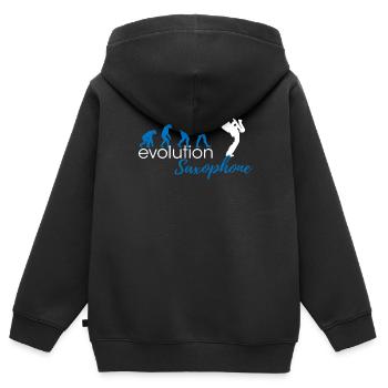 Évolution du saxophone - Sweat Premium à capuche zippé enfant bio - noir - Dos - AI Model Kid Male (0cm)