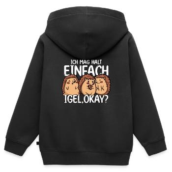 Igel - Kinder Premium Organic Zip Hoodie - Schwarz - Hinten - AI Model Kid Male (0cm)