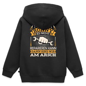 Wenn Ronny es nicht reparieren kann sind wir am - Kinder Premium Organic Zip Hoodie - Schwarz - Hinten - AI Model Kid Male (0cm)