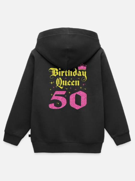 50-årsdagen Queen 50-års bursdagsgave - Hettegenser Premium med glidelås barn økologisk - svart