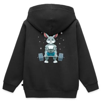 Hase Gewichtheben Fitness-Studio - Kinder Premium Organic Zip Hoodie - Schwarz - Hinten - AI Model Kid Male (0cm)