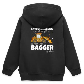 Entschuldigung das ich zu spät bin habe einen Bagg - Kinder Premium Organic Zip Hoodie - Schwarz - Hinten - AI Model Kid Male (0cm)