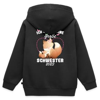 Ich Werde Eine Große Schwester 2023 Fuchs - Kinder Premium Organic Zip Hoodie - Schwarz - Hinten - AI Model Kid Male (0cm)