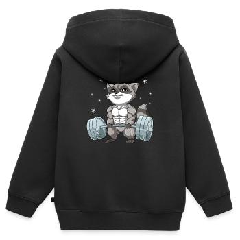 Waschbär Gewichtheben Fitness-Studio - Kinder Premium Organic Zip Hoodie - Schwarz - Hinten - AI Model Kid Male (0cm)