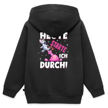 Heute Starte Ich Durch - Pupsen Einhorn - Kinder Premium Organic Zip Hoodie - Schwarz - Hinten - AI Model Kid Male (0cm)