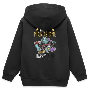 Microbiome Saying Happy Microbiome Happy Life - Kids Premium Organic Zip-up Hoodie - black - Back - AI Model Kid Male (0cm)