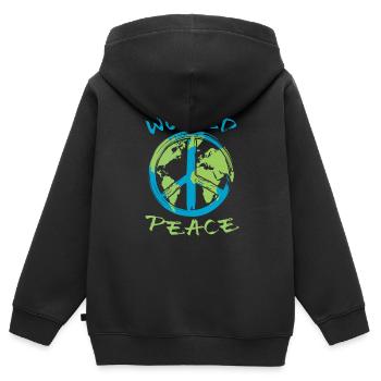Weltfrieden Erde Planet Friedenszeichen - Kinder Premium Organic Zip Hoodie - Schwarz - Hinten - AI Model Kid Male (0cm)
