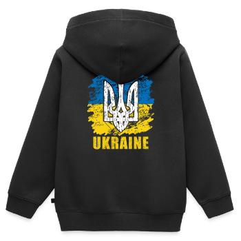 Ukraine - Kinder Premium Organic Zip Hoodie - Schwarz - Hinten - AI Model Kid Male (0cm)