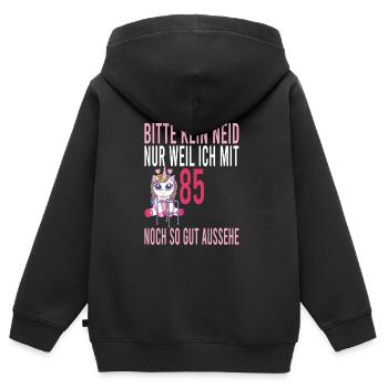 85 Jahre kein Neid Einhorn 85 Geburtstag - Kinder Premium Organic Zip Hoodie - Schwarz - Hinten - AI Model Kid Male (0cm)