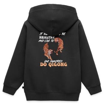 Wenn Sie gesund sein und hundert Jahre alt werden - Kinder Premium Organic Zip Hoodie - Schwarz - Hinten - AI Model Kid Male (0cm)