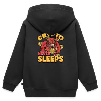 Crypto ne dort jamais Crypto-monnaie BTC - Sweat Premium à capuche zippé enfant bio - noir - Dos - AI Model Kid Male (0cm)