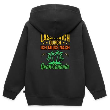 Gran Canaria - Kinder Premium Organic Zip Hoodie - Schwarz - Hinten - AI Model Kid Male (0cm)