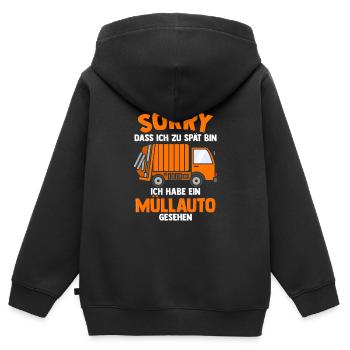 Sorry, dass ich zu spät bin Müllabfuhr Müllauto Mü - Kinder Premium Organic Zip Hoodie - Schwarz - Hinten - AI Model Kid Male (0cm)