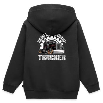 LKW Fahrer Lastwagenfahrer Fernfahrer Trucker - Kinder Premium Organic Zip Hoodie - Schwarz - Hinten - AI Model Kid Male (0cm)