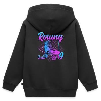Rouler dans 9 Roller Skate Anniversaire - Sweat Premium à capuche zippé enfant bio - noir - Dos - AI Model Kid Male (0cm)