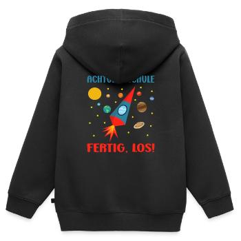 Einschulung Junge Rakete Schulkind Schultüte - Kinder Premium Organic Zip Hoodie - Schwarz - Hinten - AI Model Kid Male (0cm)