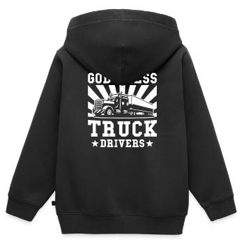 Cadeau de chauffeur de camion - Sweat Premium à capuche zippé enfant bio - noir - Dos - AI Model Kid Male (0cm)