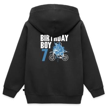 Anniversaire Garçon 7ème Anniversaire Moto Motocross - Sweat Premium à capuche zippé enfant bio - noir - Dos - AI Model Kid Male (0cm)