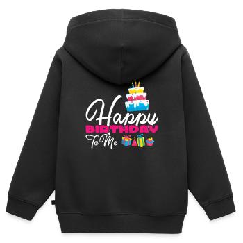 Gâteau d’anniversaire Anniversaire Joyeux anniversaire à moi - Sweat Premium à capuche zippé enfant bio - noir - Dos - AI Model Kid Male (0cm)