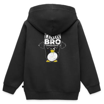 Do You Even Linux Bro Linux Pinguin hebt Gewichte - Kinder Premium Organic Zip Hoodie - Schwarz - Hinten - AI Model Kid Male (0cm)