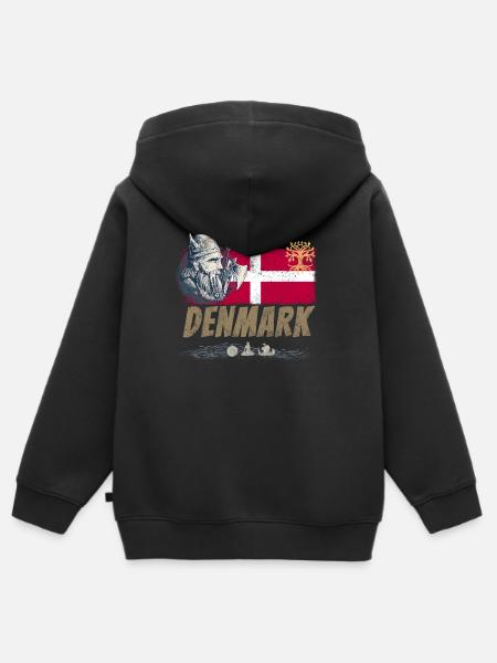 Dänemark Vintage Fahne Wikinger und Schiff Souveni - Premium børne zip-hættetrøje økologisk - sort