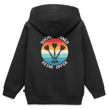 Joueur de fléchettes Recherche d’adversaires Pas de victimes Fléchettes - Sweat Premium à capuche zippé enfant bio - noir - Dos - AI Model Kid Male (0cm)