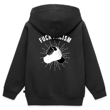 Anti Rassismus - Kinder Premium Organic Zip Hoodie - Schwarz - Hinten - AI Model Kid Male (0cm)