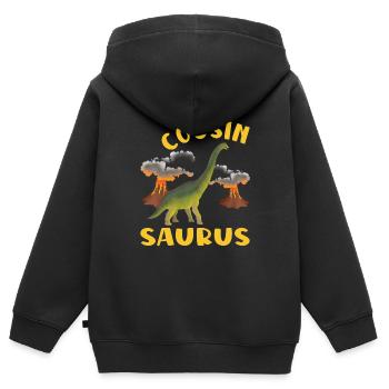 Cousin Saurus becomes a cousin dinosaur - Kids Premium Organic Zip-up Hoodie - black - Back - AI Model Kid Male (0cm)