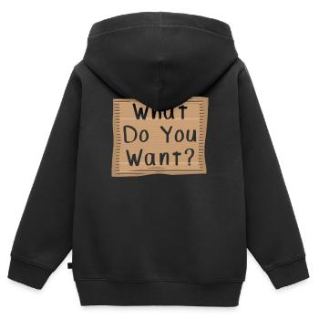 Que veux-tu? Cardboad Message - Sweat Premium à capuche zippé enfant bio - noir - Dos - AI Model Kid Male (0cm)