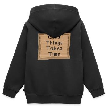 Good things take Time - Kinder Premium Organic Zip Hoodie - Schwarz - Hinten - AI Model Kid Male (0cm)
