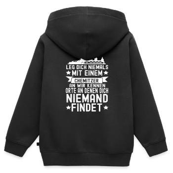 Chemnitz - Kinder Premium Organic Zip Hoodie - Schwarz - Hinten - AI Model Kid Male (0cm)