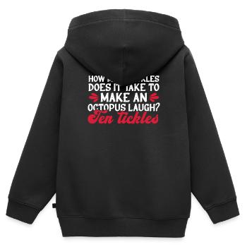 Père blagues Papa Blagues - Sweat Premium à capuche zippé enfant bio - noir - Dos - AI Model Kid Male (0cm)