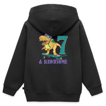 Naissance Né Age 7 ans Skateboard Dinosaure - Sweat Premium à capuche zippé enfant bio - noir - Dos - AI Model Kid Male (0cm)