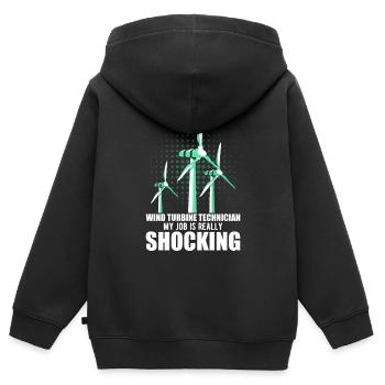 Éolienne, énergie éolienne, énergie éolienne - Sweat Premium à capuche zippé enfant bio - noir - Dos - AI Model Kid Male (0cm)