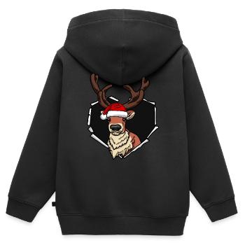 Bouchon de trou déchiré de fissure de renne Noël - Sweat Premium à capuche zippé enfant bio - noir - Dos - AI Model Kid Male (0cm)