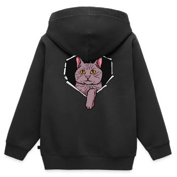 Zerrissenes Loch Riss Katze - Kinder Premium Organic Zip Hoodie - Schwarz - Hinten - AI Model Kid Male (0cm)