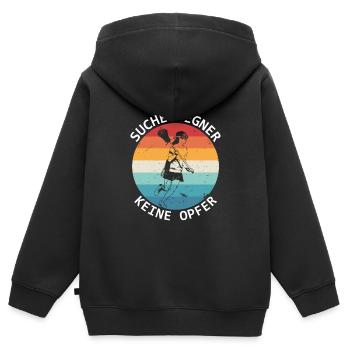 Suche Gegner Keine Opfer Lacrosse Lacrossespieler - Kinder Premium Organic Zip Hoodie - Schwarz - Hinten - AI Model Kid Male (0cm)