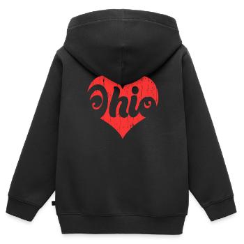 Citoyen américain Drapeau de l’État américain Cœur Amour Ohio - Sweat Premium à capuche zippé enfant bio - noir - Dos - AI Model Kid Male (0cm)