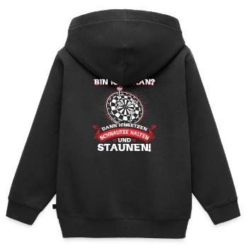 Est-ce mon tour de m’asseoir museau Hold étonnement - Sweat Premium à capuche zippé enfant bio - noir - Dos - AI Model Kid Male (0cm)