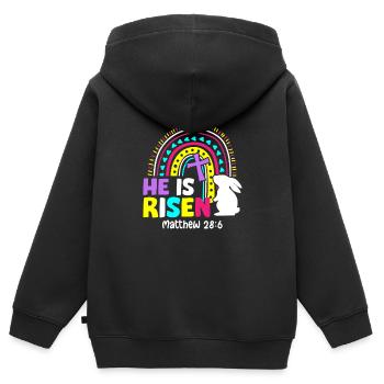 Il est ressuscité Matthieu 28:6 Jésus-Christ Résurrection - Sweat Premium à capuche zippé enfant bio - noir - Dos - AI Model Kid Male (0cm)