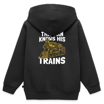 Chemin de fer Train Train Conducteur de train - Sweat Premium à capuche zippé enfant bio - noir - Dos - AI Model Kid Male (0cm)