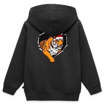 Bouchon perforé déchiré par une fissure de tigre - Sweat Premium à capuche zippé enfant bio - noir - Dos - AI Model Kid Male (0cm)
